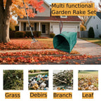 RISETEX Leaf Rake with 53 Gal Leaf Bags, Expandable Heavy Duty Metal Set