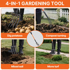 KOLEIYA 4-Tine Garden Fork,Heavy Duty Pitch Fork for Gardening,Digging Fork and Spading Fork for Loosening Soil,Compost Fork with Fiberglass Handle,45 Inch