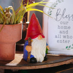 Hand-Painted Traveler Resin Garden Gnome Statue 6.1in - Whimsical Explorer Figurine for Outdoor & Indoor Decor - Weather Resistant Gnome with Staff & Satchel for Patio, Yard, Lawn, Home & Gift