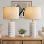 Seealle 23" Modern Ceramic Table Lamps Set of 2 - Table Lamps for Living Room, Farmhouse Bedside Night Stands Lamp for Bedroom, White Nightstand Lamps Set of 2, Desk Lamp for End Table Home Decor