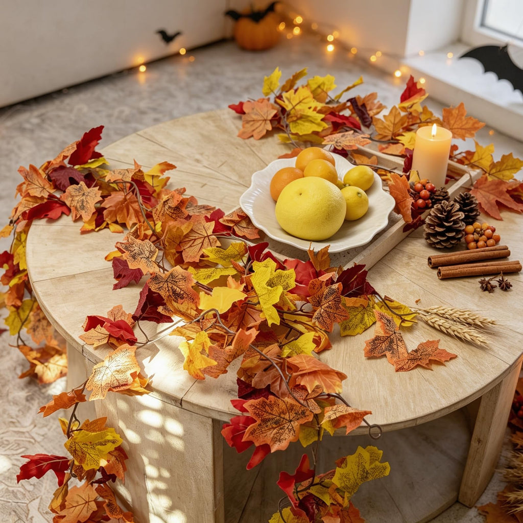 CQURE 5 Pack Fall Garland, 29.5Ft Artificial Autumn Maple Leaves Vines Thanksgiving Halloween Harvest Decor for Fireplace Mantle Table Indoor Outdoor