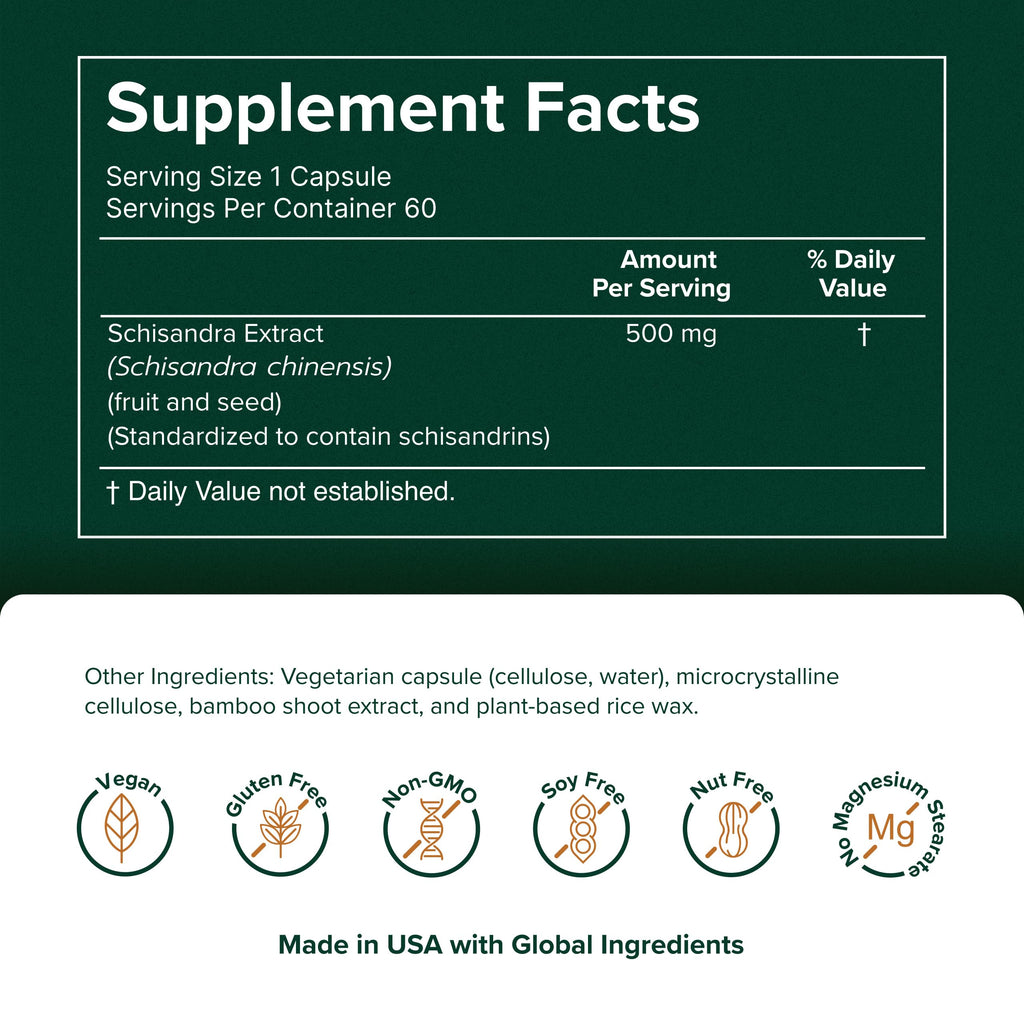 Prominent Nutrition Schisandra - Supplement for Liver & Stress Support - No Artificial Colors - Non-GMO, Vegan & Gluten-Free - 60 Capsules (60 Servings)