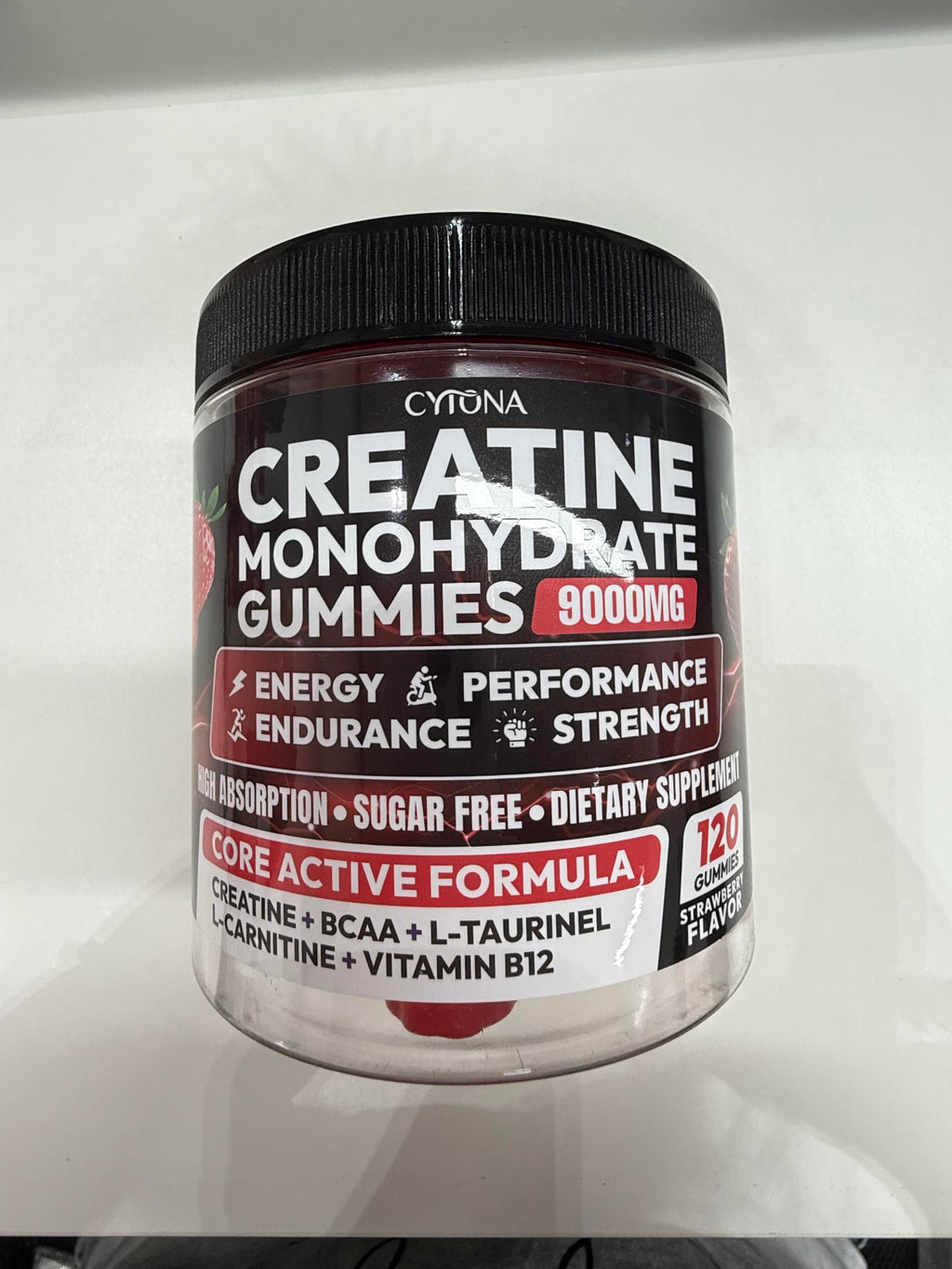 Creatine Monohydrate Gummies 9000mg for Men & Women, Creatine Gummies Pre Workout Creatine Chews for Muscle Growth, Strength & Energy, with L-Taurine, Sugar Free, Vegan, 2 Pack, Strawberry Flavor