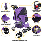 LEMY Pet Stroller,4 Wheels Dog Cat Stroller with Storage Basket&Cup Holder,Folding Dog Cat Cage Jogger Strollers for Small Medium Dogs Cats Travel,Purple