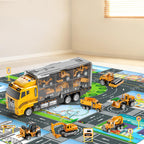 NIPLOOOW Kids Boys Construction Truck Vehicle Toy Set with Play Mat and Die-Cast Toy Car, Transport Carrier Truck for Kids 3-5, Birthday Gifts Toys for 3-8 Year Old Boys