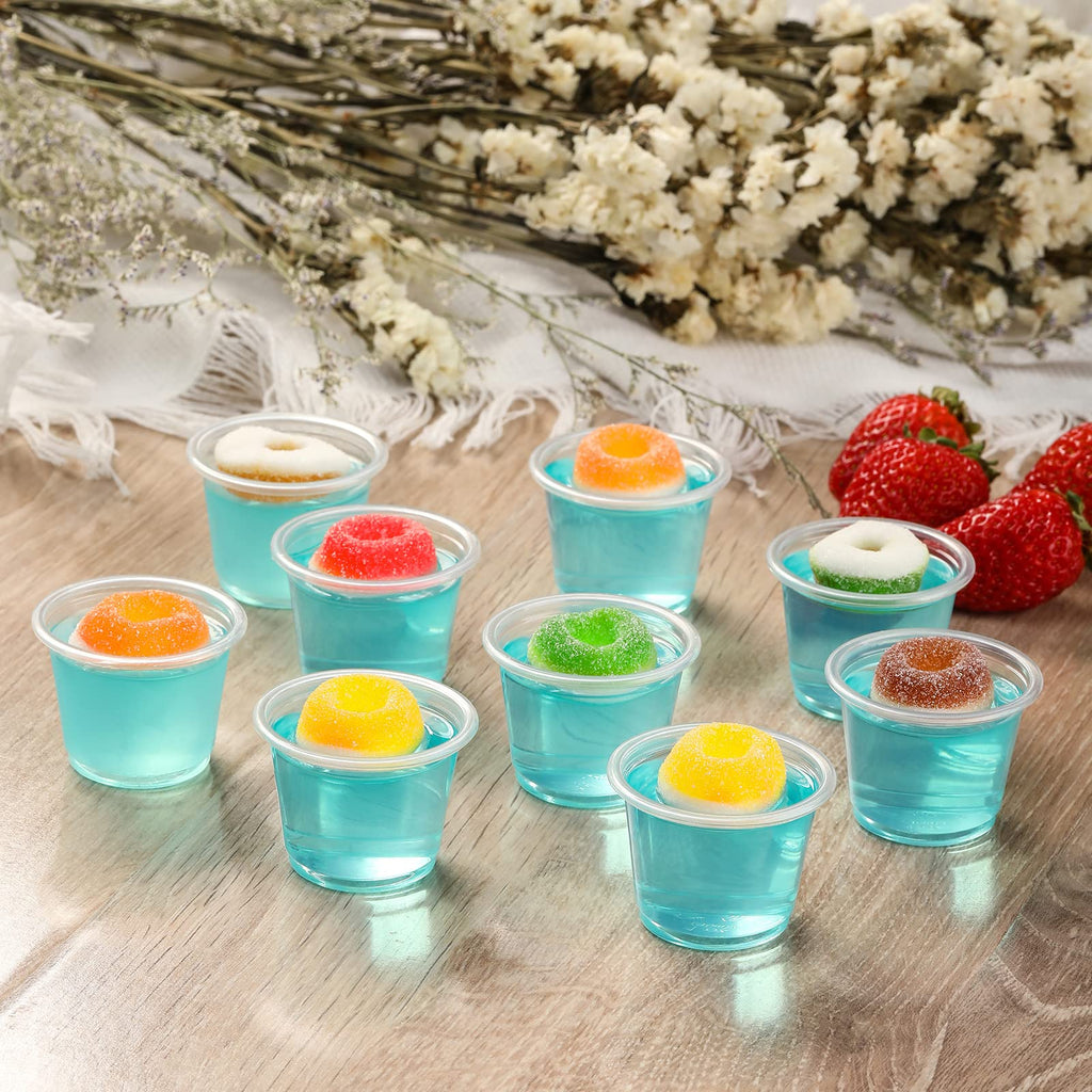 VITEVER [130 Sets - 1 Oz ] Jello Shot Cups, Small Plastic Containers Lids, Airtight and Stackable Portion Cups, Salad Dressing Container, Dipping Sauce Cups, Condiment Cups Lunch, Party to Go, Trips