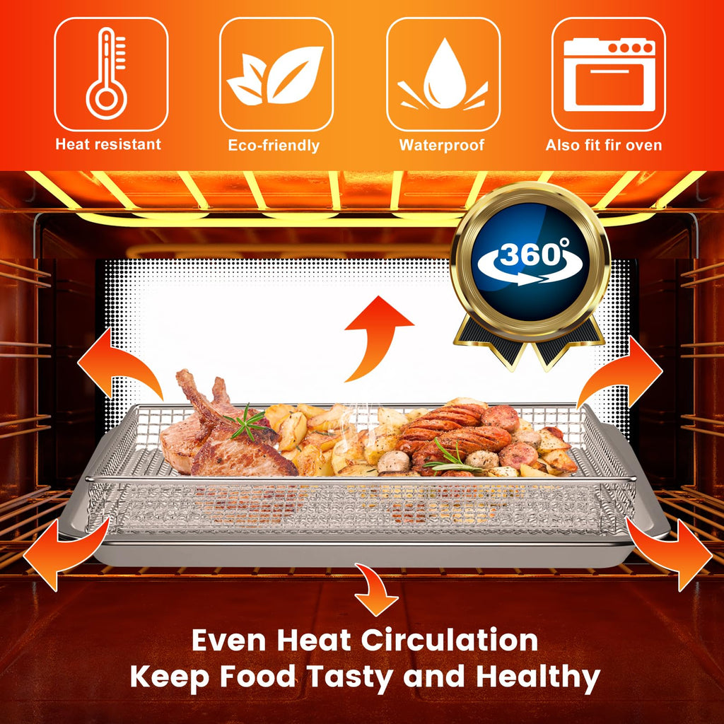 Air Fryer Basket Tray Replacement for Cuisinart TOA-60 TOA-65 TOA-70 Toaster Air Fryer Convection Oven, 12.4 * 11'' Mesh Air Fryer Steel Basket Wire Rack Accessories Parts, Dishwasher Safe