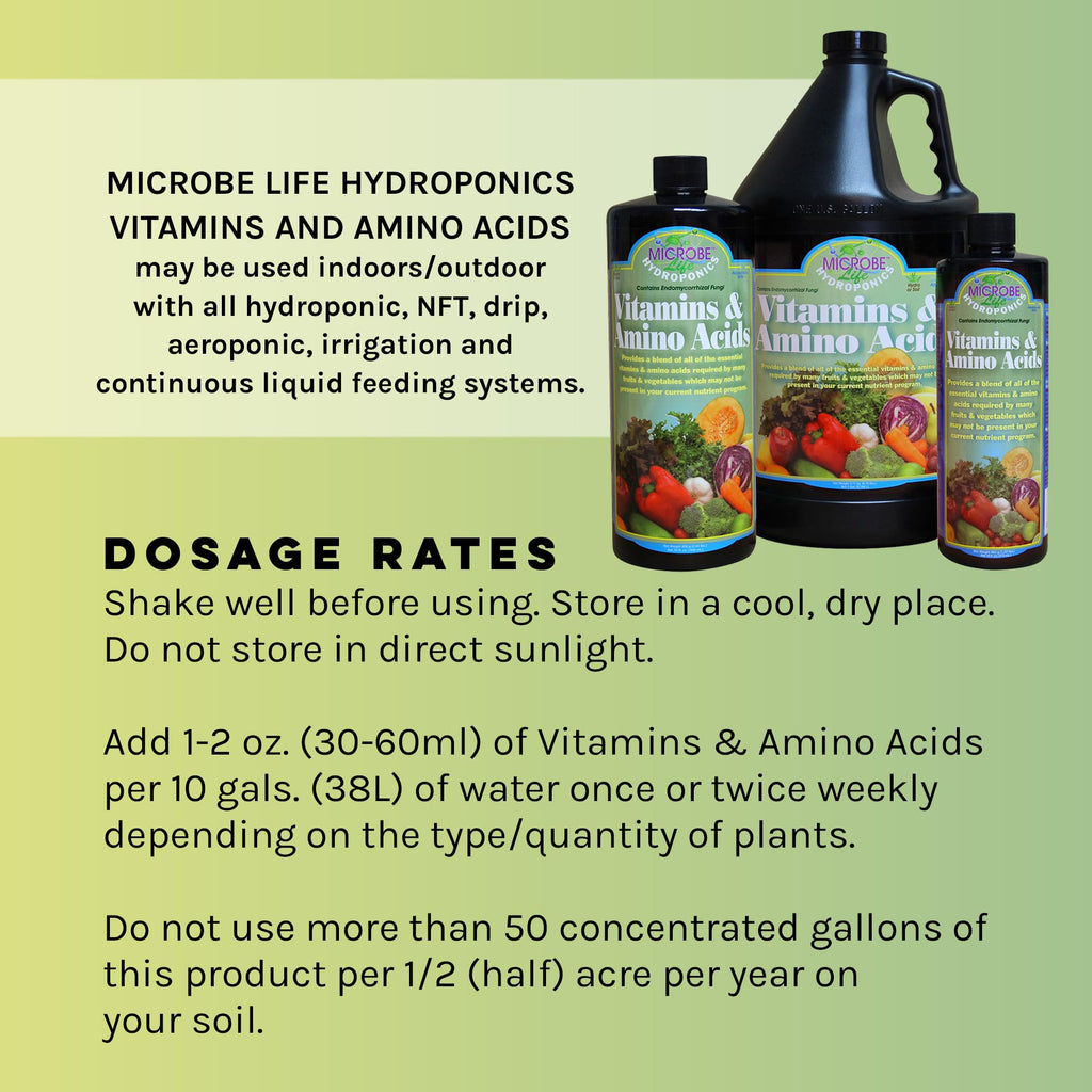 Microbe Life Hydroponics Premium Vitamins & Amino Acids Essential for Maximum Plant Growth and Root Uptake, Use with Any Feeding Systems Including Hydroponics or Soil, 32 Ounces