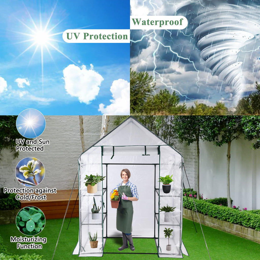 56x30x76 Walk-in Greenhouse for Outdoors, Portable Plant House with Shelves