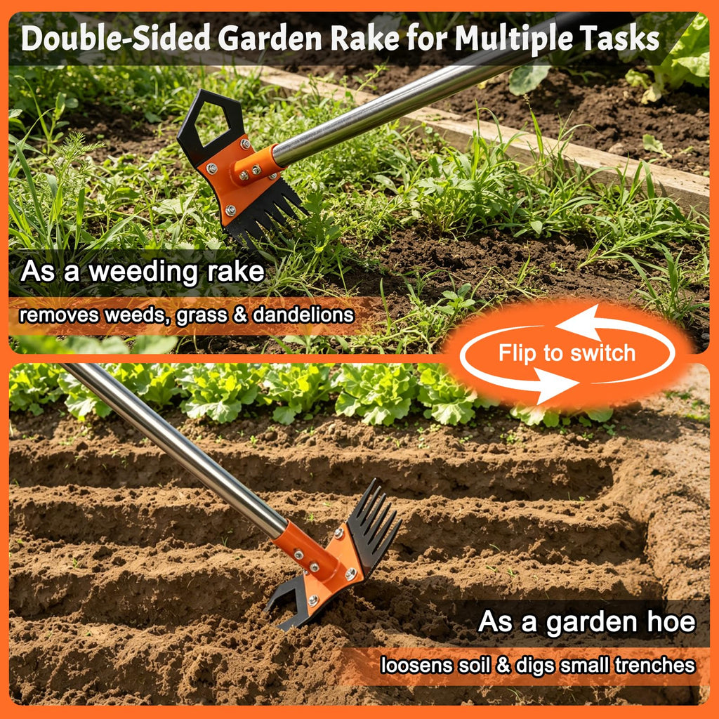 HRADHOL Weed Puller Tool with Long Handle, 60" Manual Weed Remover Tool, 2-in-1 Weeder Rake and Hoe Garden Tool, Uprooting Weeding Tool for Yard, Lawn, Patio, Garden