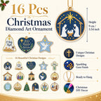 JOPHMO 16 Pcs Christmas Diamond Art Ornaments Kit - Nativity Scene