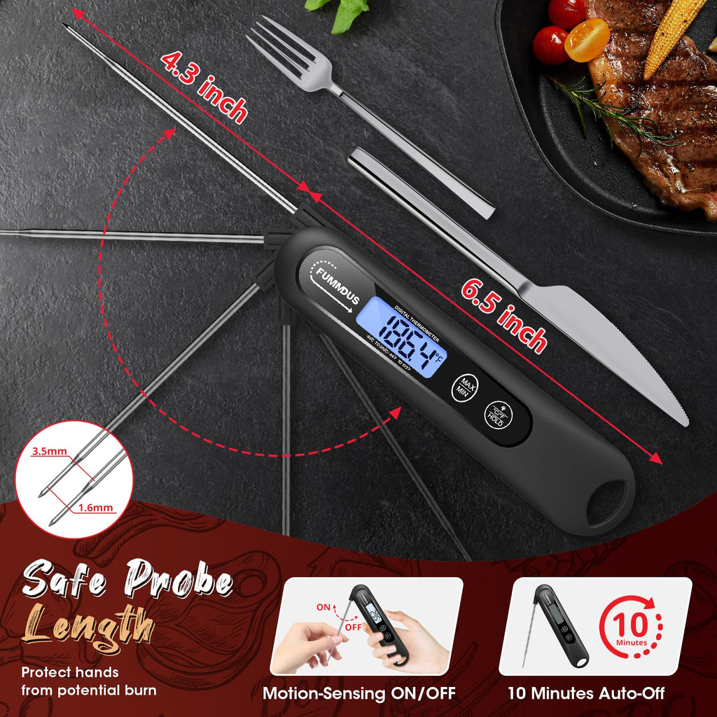 FUMMDUS Meat Thermometer Digital, 3S Instant Read Food Thermometer for Cooking with Backlight & Magnet, Foldable Temperature Probe Kitchen Gadgets Essentials for BBQ Oven Grill Smoker Candy