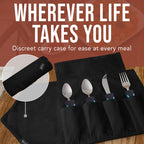 BUNMO Adaptive Utensils for Elderly, Arthritis, Weak Hand Grip, Tremors & Handicapped - Convenient Travel Pouch - 3.35oz Lightweight - Stainless Steel - Eat Independently - Adaptive Blue 4 Piece Set