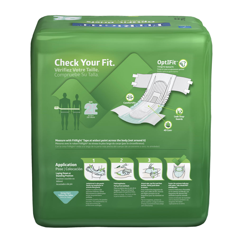 FitRight Adult Diapers, Extra+ Heavy Absorbency, 2XL (Waist Size 60in-70in), 80 Count, OptiFit Incontinence Briefs for Men and Women, Disposable, Moisture-Wicking, Leak Protection,