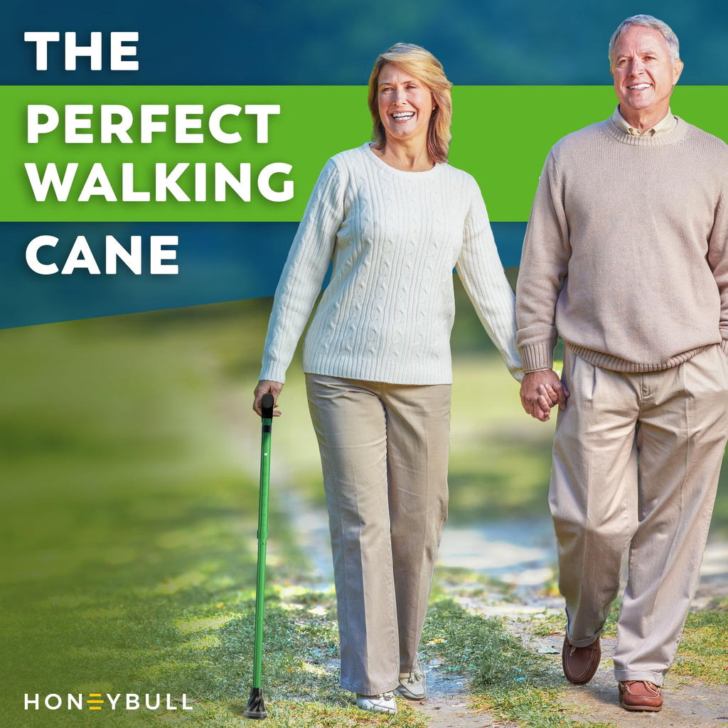 HONEYBULL Walking Cane for Men & Women – Foldable, Adjustable, Lightweight Cane with Air Cushion Tip for Stability & Ergonomic Grip, Heavy Duty Walking Sticks for Seniors (Green)