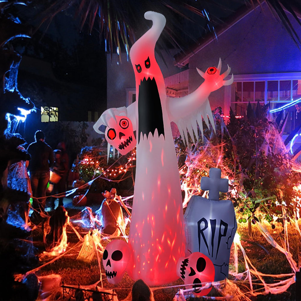 HOPOCO 12 FT Halloween Inflatables Outdoor Decorations Ghost with 3 Skulls