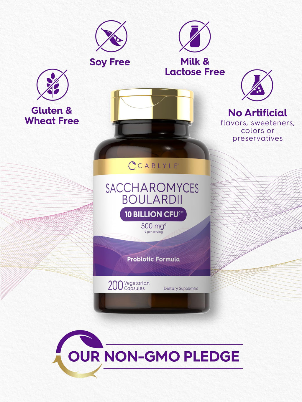 Carlyle Saccharomyces Boulardii Probiotics & Prebiotics | 10 Billion CFUs | 200 Capsules | Value Size | Non-GMO, Gluten Free Supplement
