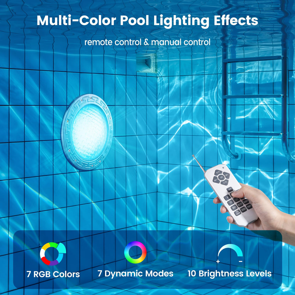 SURAIELEC 10" LED Pool Lights for Inground Pool, 12V AC Waterproof Color-Changing Pool Light with Remote, 300W Equivalent, RGB Colors & Dynamic Effects, Fits Pentair, Hayward, Jandy Niches, 50 Feet