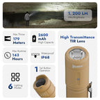 WUBEN C3 Flashlight 1200 High Lumens Rechargeable Flashlights 6 Modes Super Bright IP68 LED Tactical Flashlight for Camping, Home, Emergenc, Inspection, Repair, Tool Gifts for Men(Khaki)