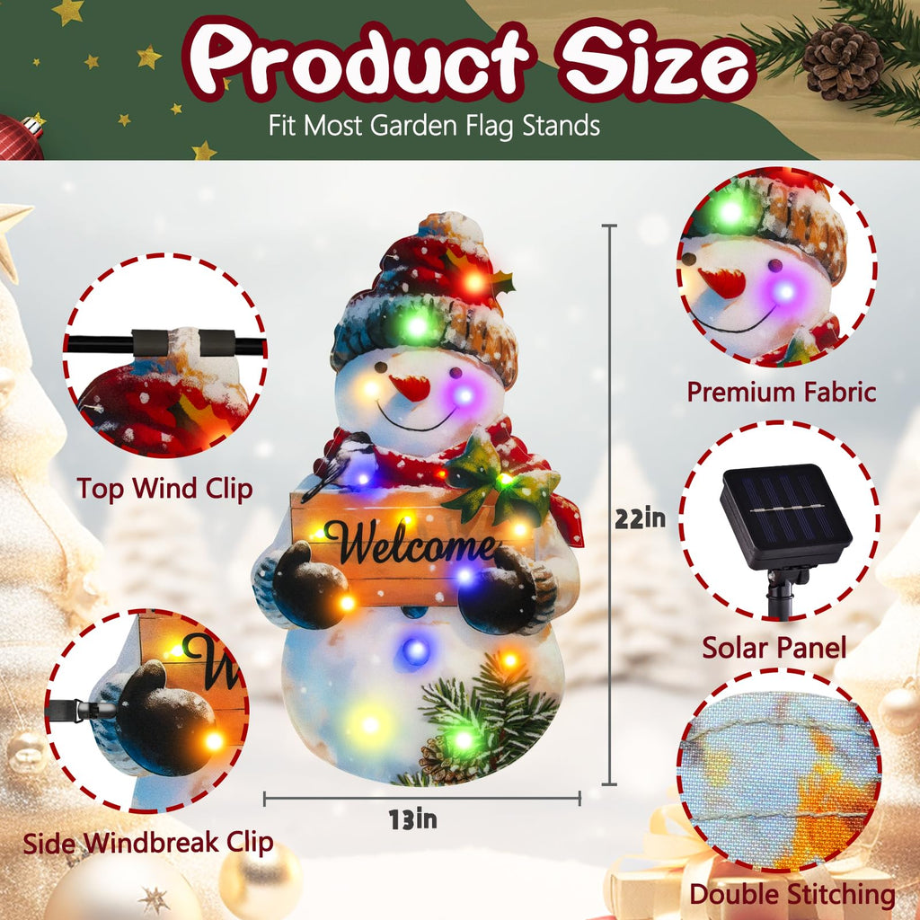 Amadecohome 12x18 Lighted Christmas Snowman Garden Flag, Outdoor Decor