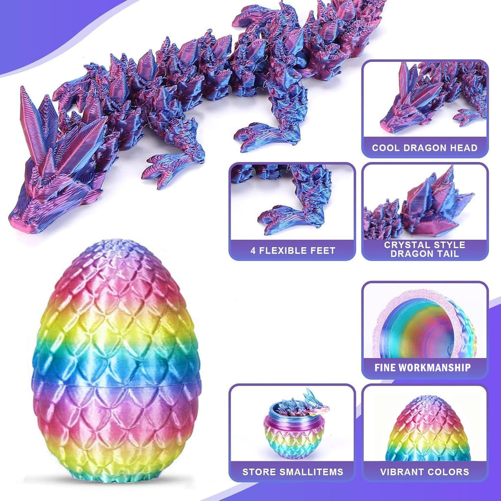 Ivrmtal 4PCS 3D Printed Dragon Eggs with Dragon Inside, Mini Articulated Crystal Dragons Toys for Kids & Adults 3D Print Small Dinosaur Eggs Christmas Stockings Easter Gifts for Kids Boy Girls