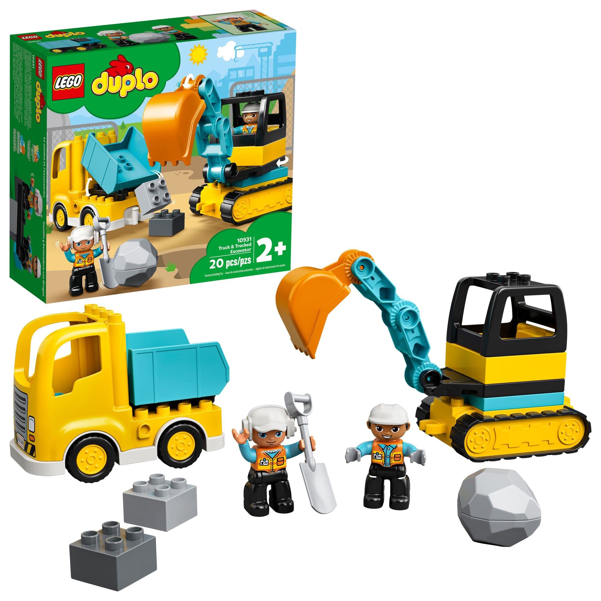 LEGO DUPLO Town Truck & Tracked Excavator Toddler Building Blocks - Learning & Education Construction Toys for Preschool - Birthday Gift for 2-3 Year Old Boys & Girls - 10931