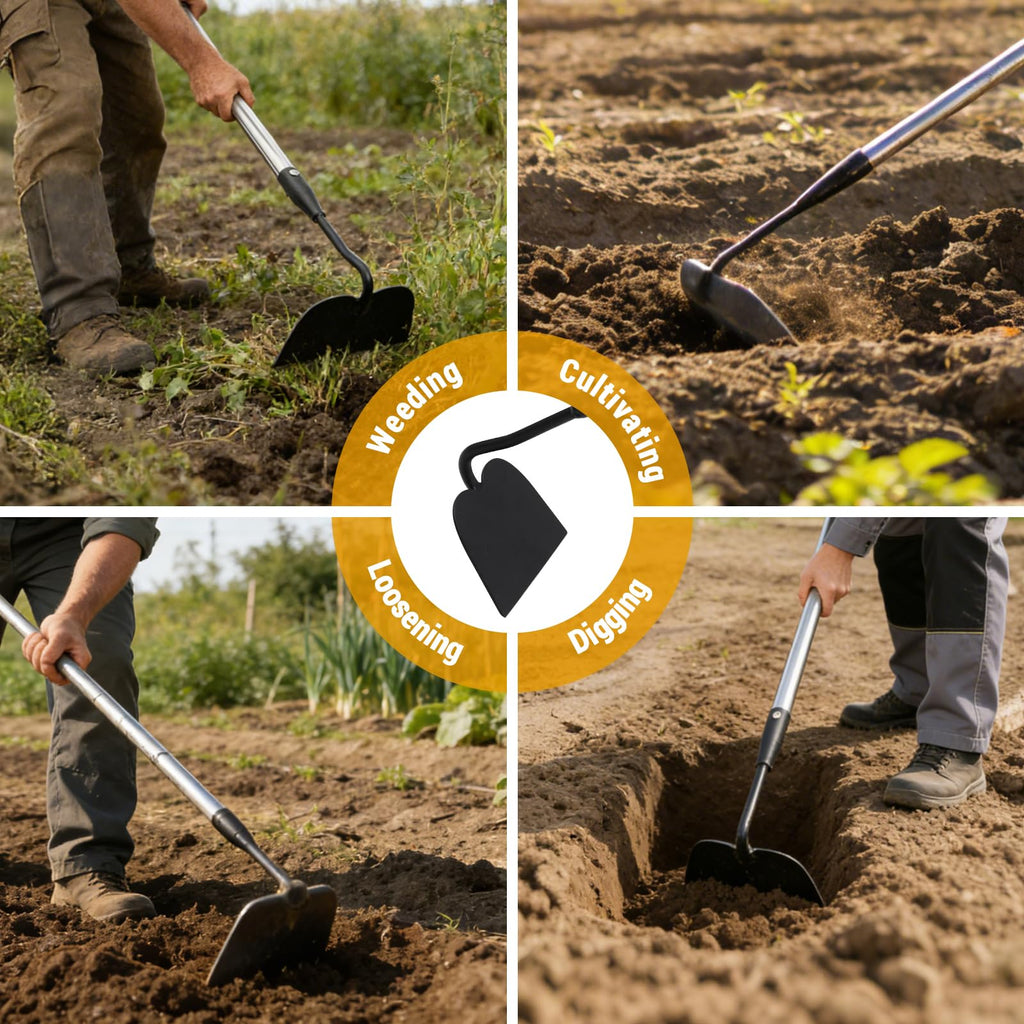Garden Hoe Tool, 65 Inches Stainless Steel Long Handle Hoe Garden Tool, Garden Hoe for Weeding with 7-inch Wide Welded Blade, Garden Hoes for Weeding, Cultivating, Digging, Loosening, and Planting