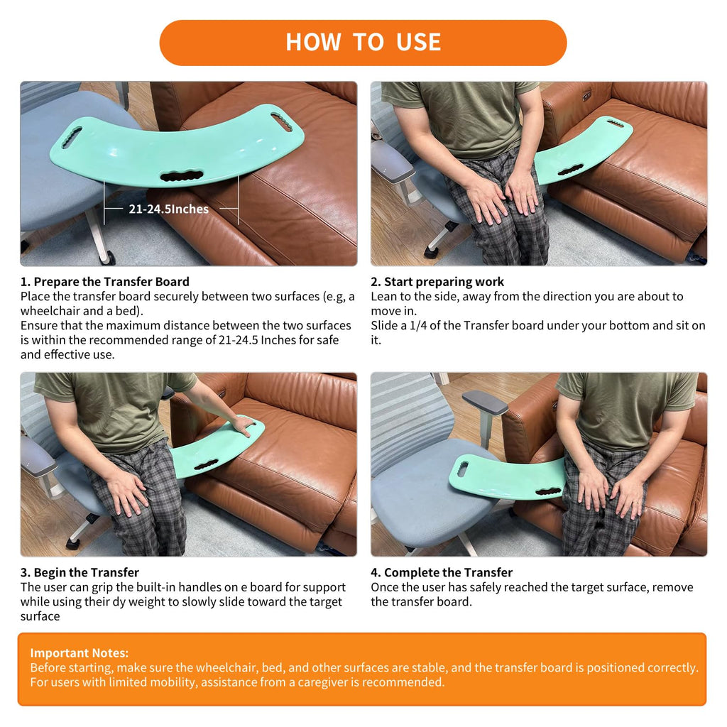 Transfer Board and Slide Board for transferring, Sliding Board Transfer to Wheelchair ，Patient Transfer ，Transfer Boards from Wheelchair to Car, Toilet, Tub, Slide Sheet, （Patented Product）