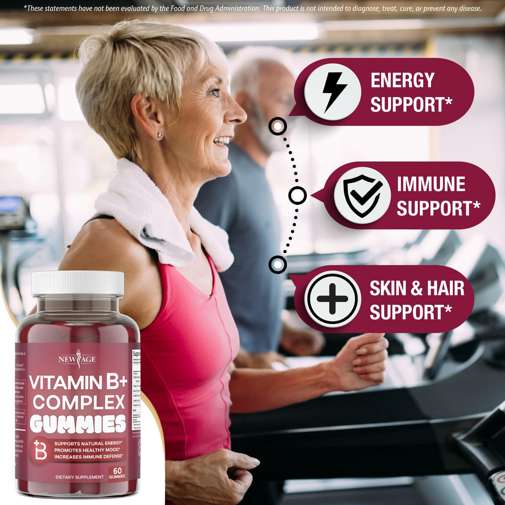 NEW AGE Vitamin B Complex Gummies with Vitamin B3, B6, & B12 – with Biotin, Folic Acid & Vitamin C – Gluten-Free, Vegan, Made in The USA! (120 Count (Pack of 2))