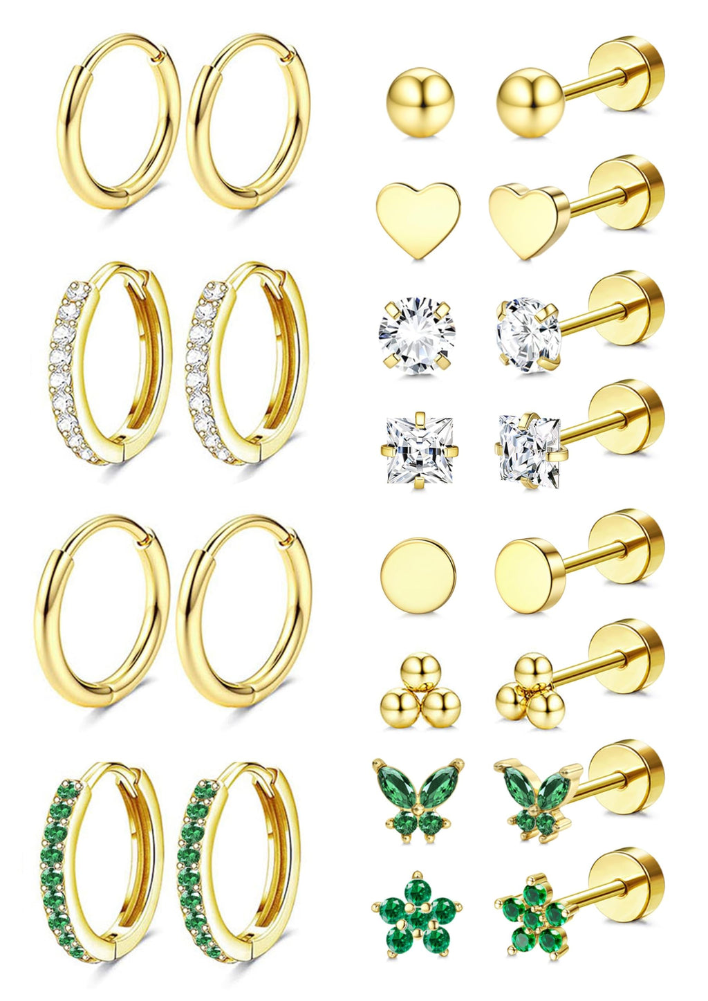 Jstyle Hypoallergenic Flat Back Earrings for Women Gold Earring Stacks 4