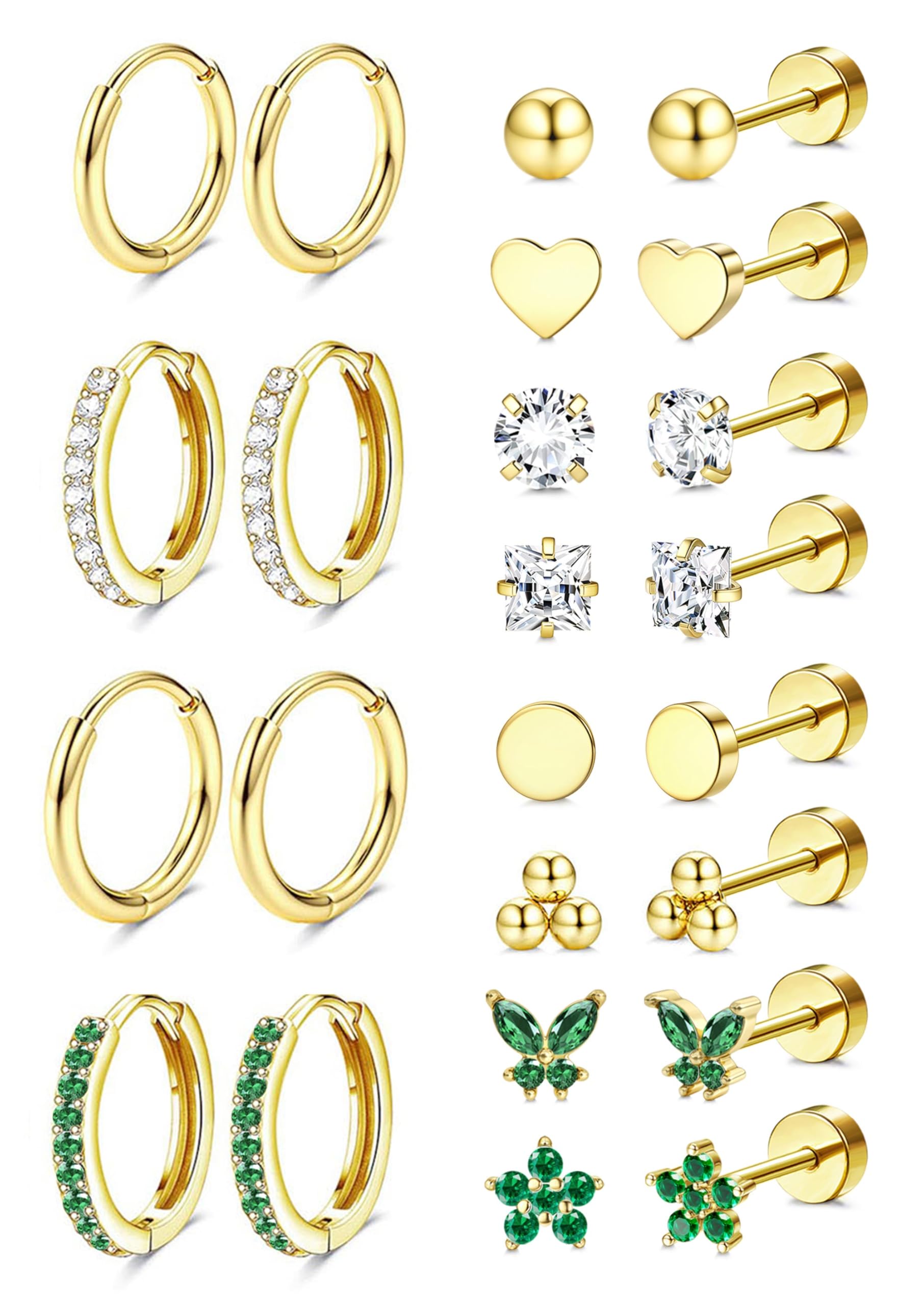 Jstyle Hypoallergenic Flat Back Earrings for Women Gold Earring Stacks 4