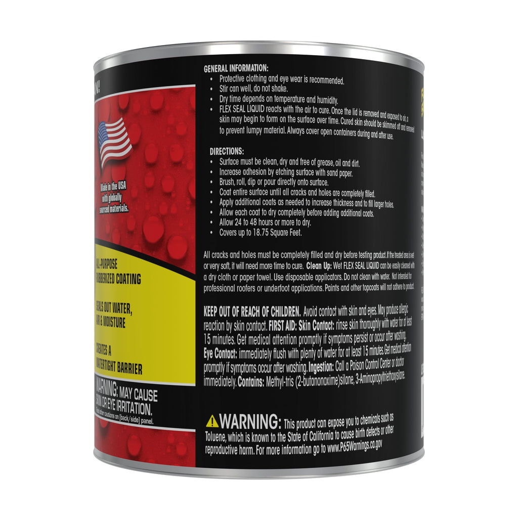 Flex Seal Liquid, Rubber Coating Sealant, Waterproof, Flexible, Breathable, and UV Resistant, Roof Repair, Basements, RV, Campers, Trailers, Marine, EPDM, Masonry, Black, 16 oz