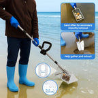 Large Stainless Sand Flea Rake Shark Tooth Sifter Comes Long Handle Sand Sifter for The Beach, 5-Section with Hand rake 16-Inch Wide Mesh Screen for Collecting Fleas , Shark Teeth, and Seashells