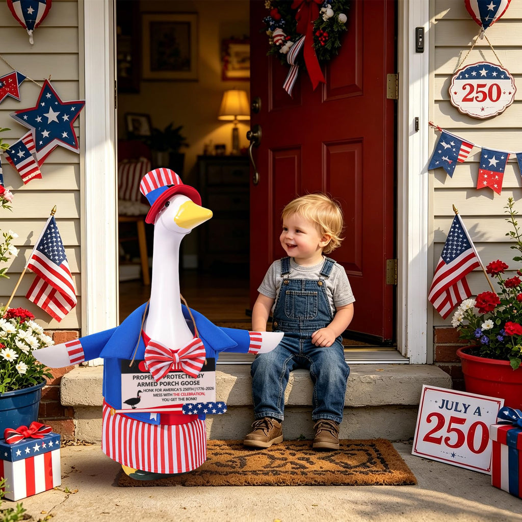 EIHFHIE 250th Independence Day Porch Goose Outfit for 23 Inch Goose Statue