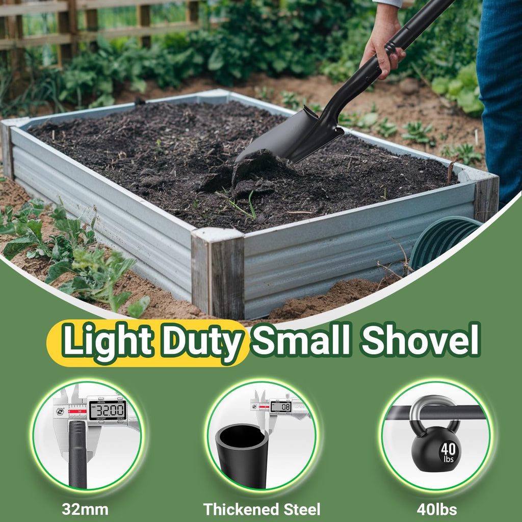 Small Round Point Digging Shovels, Garden Spade Shovel Beach Shovels with 43.3in Handle,Heavy Duty Portable Metal Shovel for Gardening Camping Trenching Digging Landscaping,Off-Road Use, Black