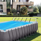 VINGLI 16 Feet Pool Cover Reel Set Attach Solar Cover for Above Ground Swimming Pool Without Deck, Suitable for Various Shape Pool, Including Bracket and Tube of Complete System