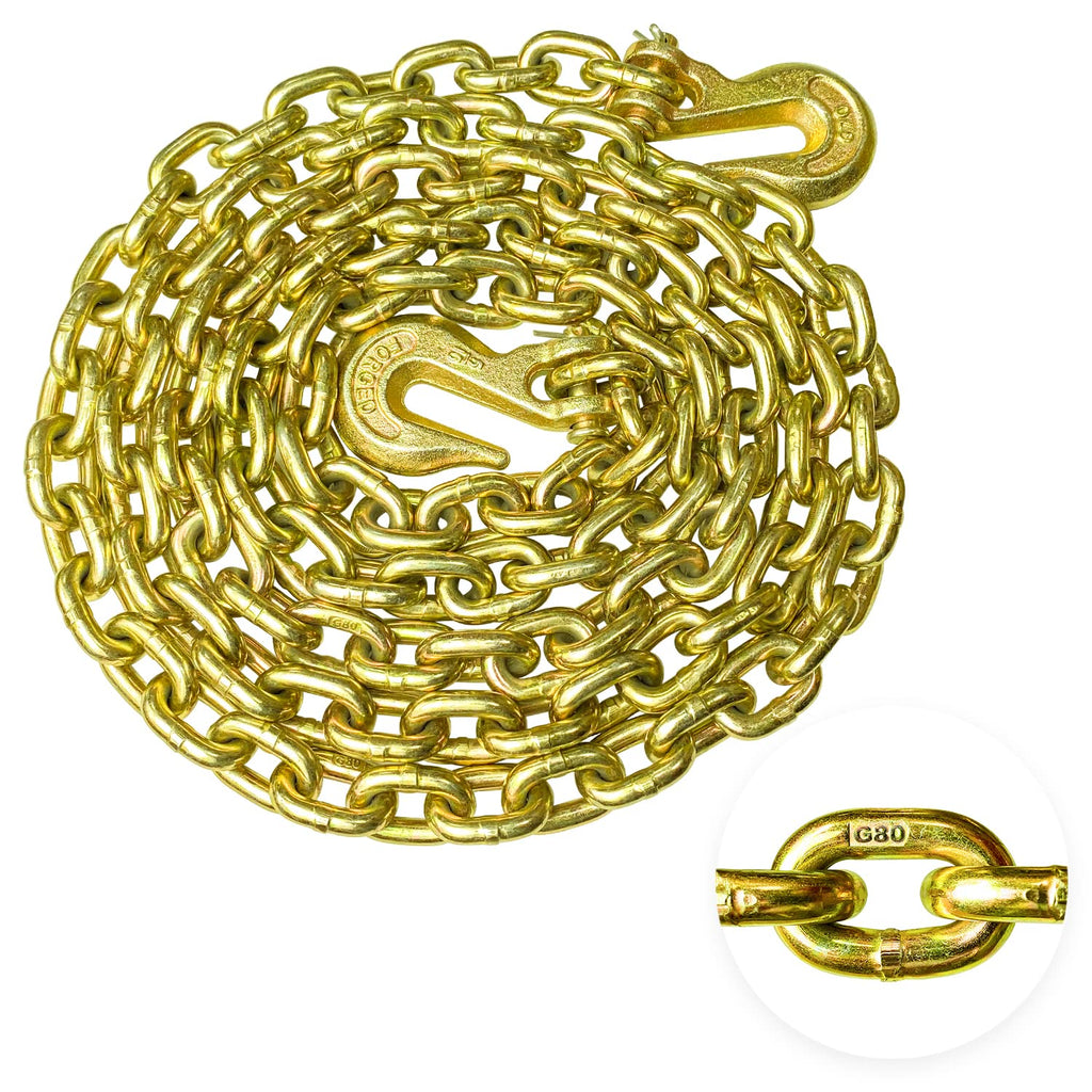 YATOINTO G80 Transport Binder Chain 5/16 Inch x 10 Foot Safety/Binder Chain with Clevis Grab Hooks 4,900 lbs Safe Working Load Logging Chain for Transporting Towing Tie Down Binding Equipment