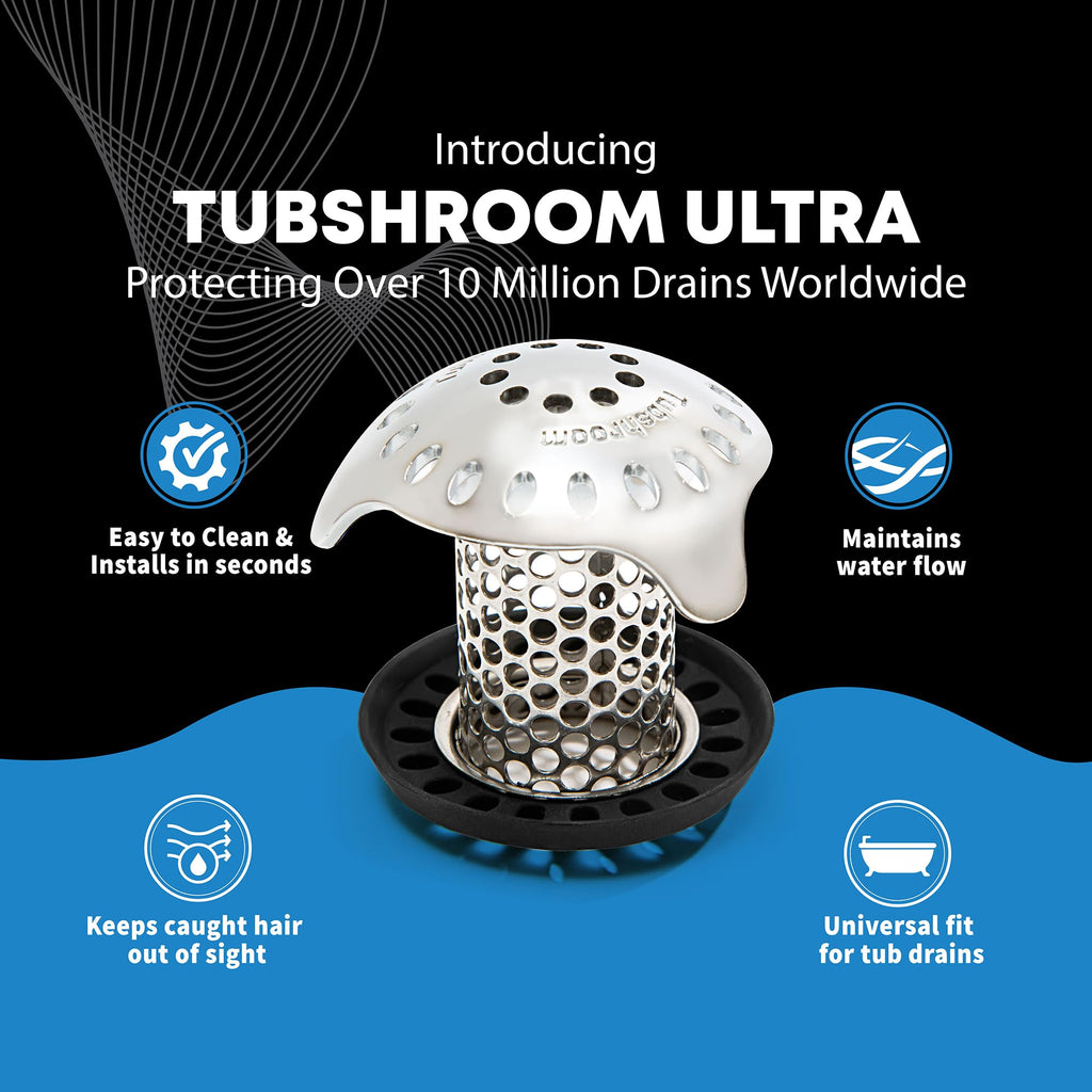 TubShroom Ultra Revolutionary Bath Tub Drain Protector Hair Catcher/Strainer/Snare Stainless Steel, Single Pack