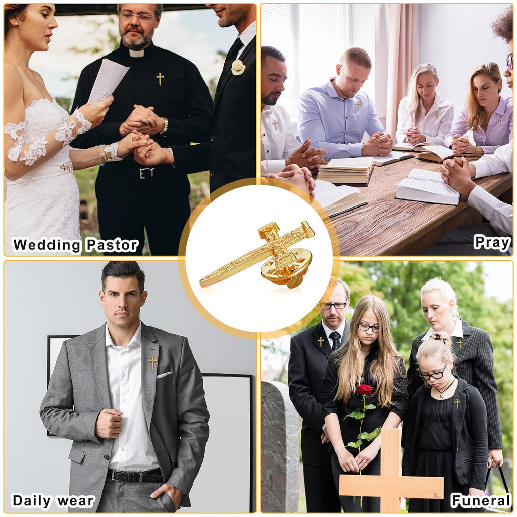 Yinkin 50 Pcs Cross Pins Bulk Jesus Lapel Pins Christian Memorial Gift for Men Women Chaplain Church Prayer (Gold,Retro Style)