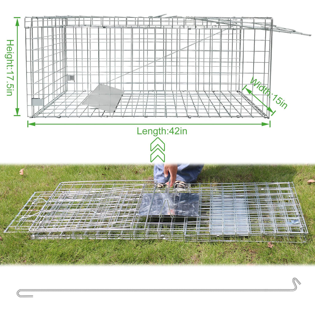 Large Live Animal Trap for Fox,42.5" X15 X17 Extra Large Animal Trap, Live Animal Traps cage for Raccoons Heavy Duty,Fox Traps for Trapping,Coyotes,Humane Catch and Release
