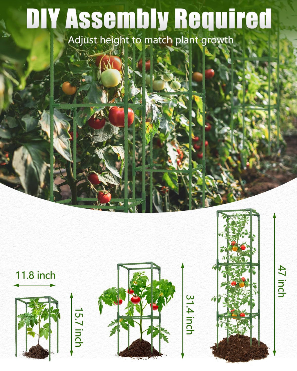 3 Pack 47 Inch Heavy Duty Height Adjustable Square Tomato Cage