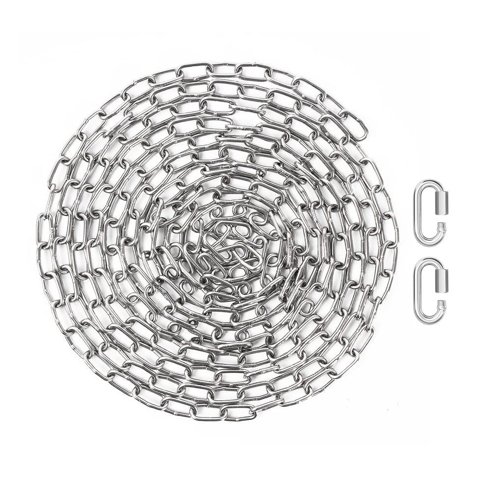 10 Feet SUS304 Stainless Steel Chain with 2PCS Detachable Chain Link, Hanging Chain Link Light Duty Chain, Heavy Duty Hanging Chain for Home Outdoor Camping, Thickness 0.08 inches