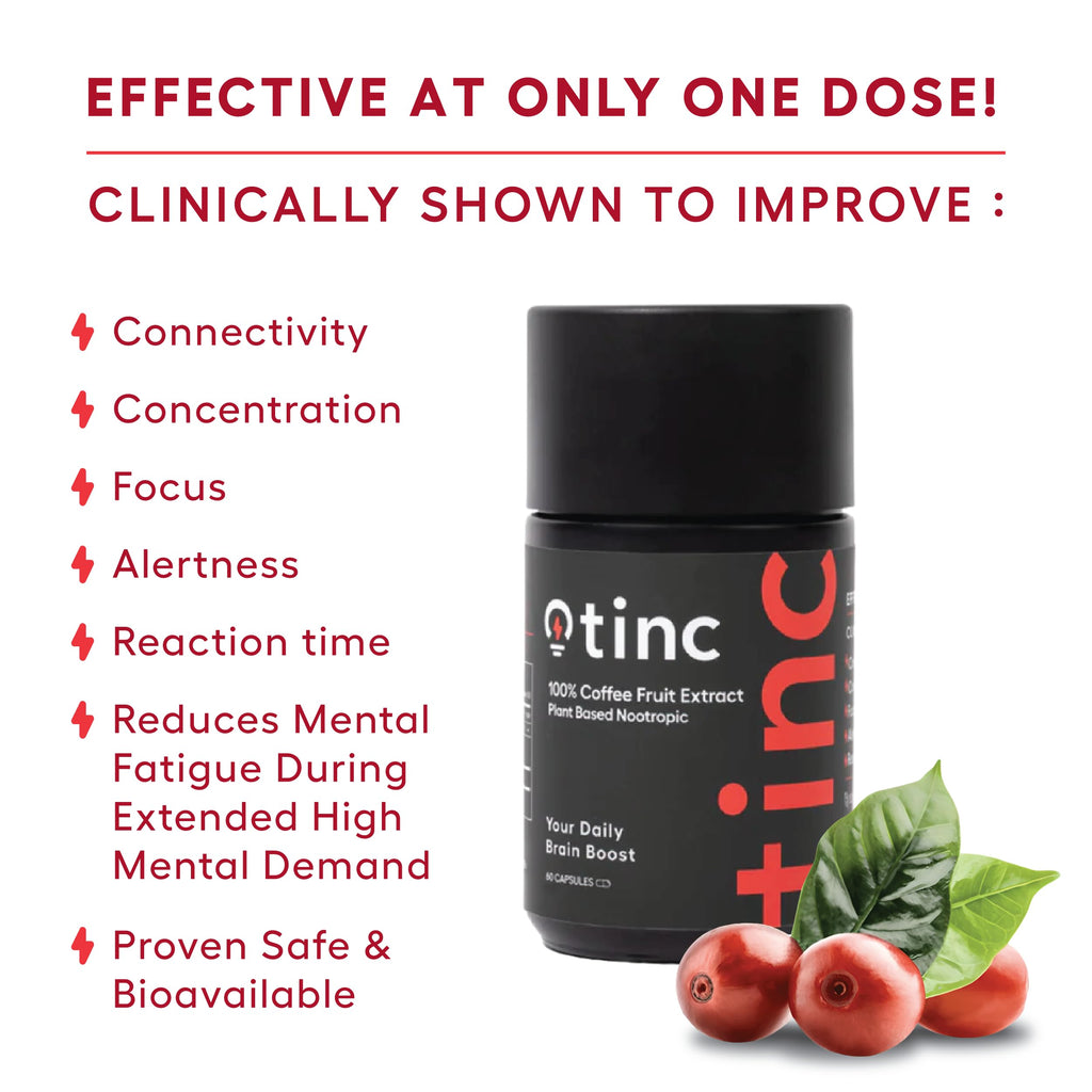 Tinc Extra Strength Brain Supplements for Memory and Focus, Healthy, for Mental Clarity & Concentration, Cognitive Support & Alertness (60 Capsules)