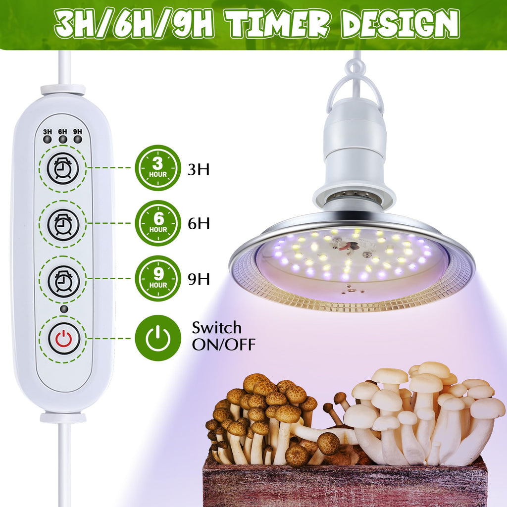 Meonum 1 Pack Mushroom Grow Light with 3/6/9 Hour Timer and 6.5ft Cord