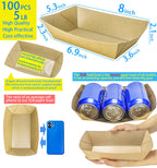 MotBach 100 Pack 5LB Extra Large Paper Food Boats Trays Disposable Paper Boat, Heavy Duty Kraft Food Serving Tray Boat Basket for Snack Popcorn Sandwich Burger Taco BBQ Dessert Fries Nacho