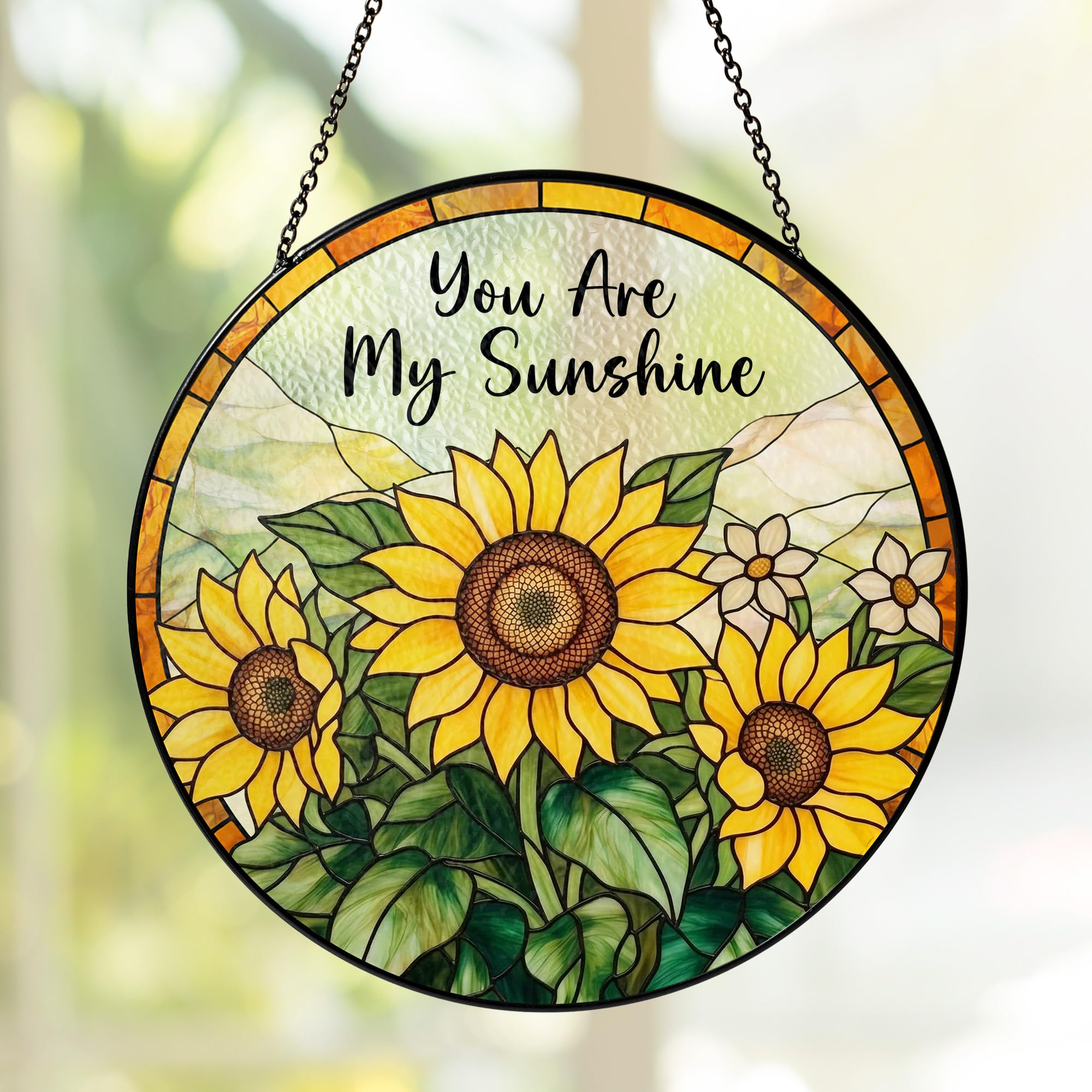 Sunflower Gifts for Women - You are My Sunshine Suncatcher, Birthday Gifts for Mom, Grandma, Mama, Step Mom, Mother in Law from Daughter Son - Sunflowers Suncatcher Stained Glass Window Hanging Decor