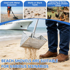 Sand Flea Rake, Shark Tooth Sifter ,65" Long Handle Stainless Sand Sifter
