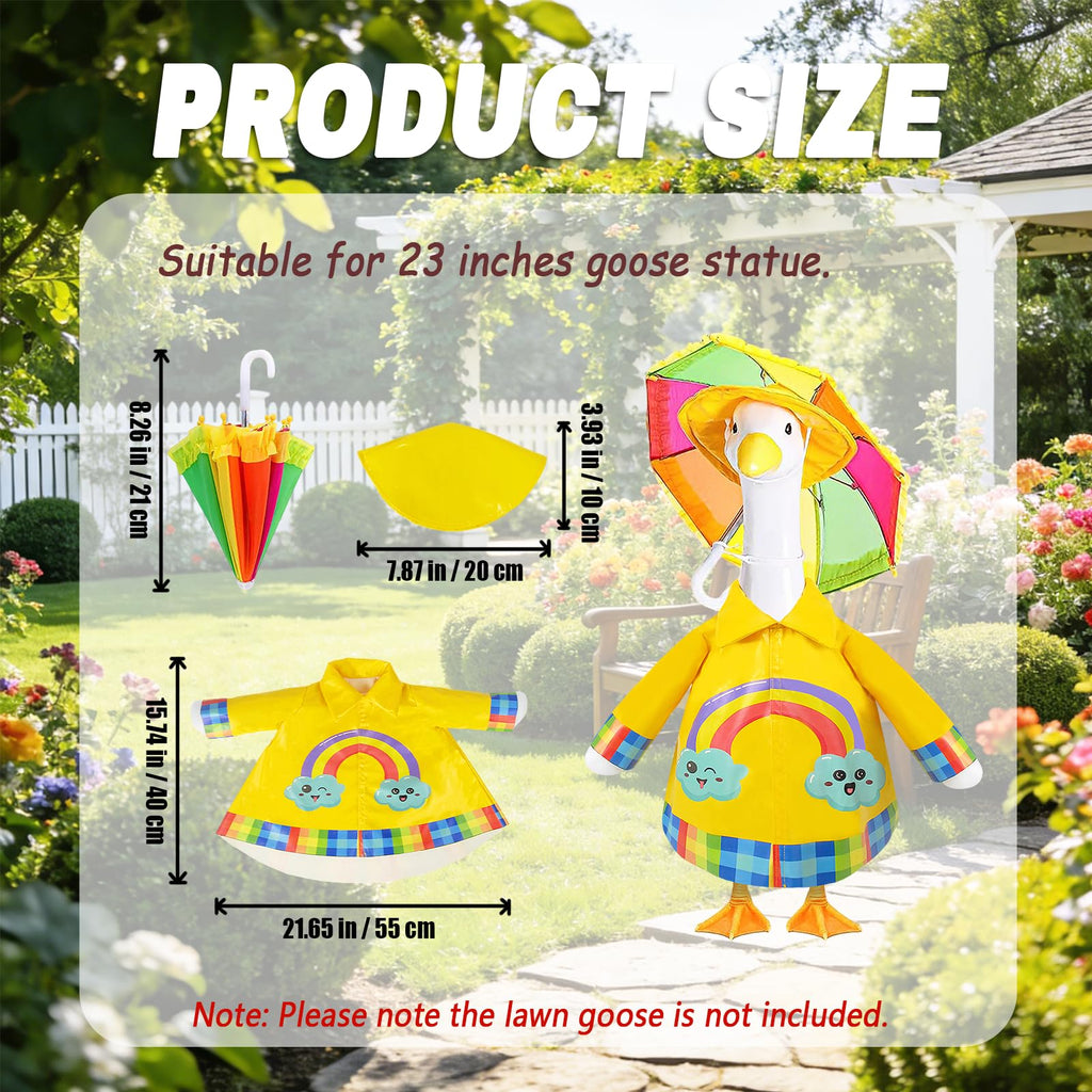 Raincoat Porch Goose Outfits,3 Pcs Waterproof Goose Outfit with Hat, Umbrella,and Raincoat,Funny Summer Lawn Goose Clothes,23" Yellow Cement Goose Statue Costume for Garden Patio Yard Decoration