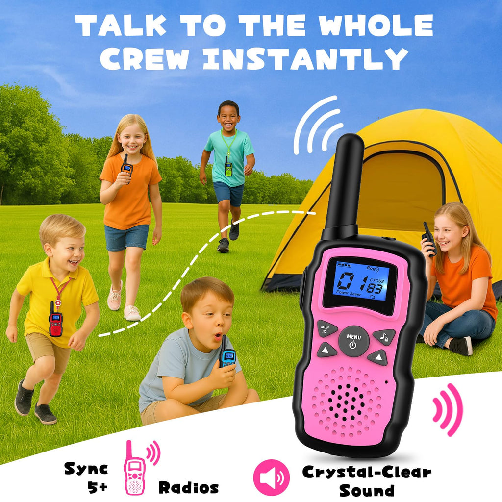 Wishouse Walkie Talkies for Kids Rechargeable with USB Charger 6000mAh Battery,Outdoor Camping Games with Flashlight Lanyard,Toys for Girls,Halloween Xmas Birthday Gift for Children 2 Pack Pink Purple