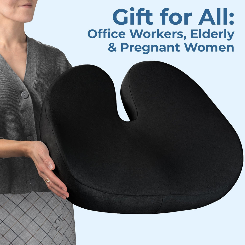 5 STARS UNITED Seat Cushion - Memory Foam Chair Cushion for Tailbone Pain Relief - Ergonomic Support for Coccyx, Sciatica & Butt - Office, Desk & Gaming Chair, Car Seat, Wheelchair, Black Suede